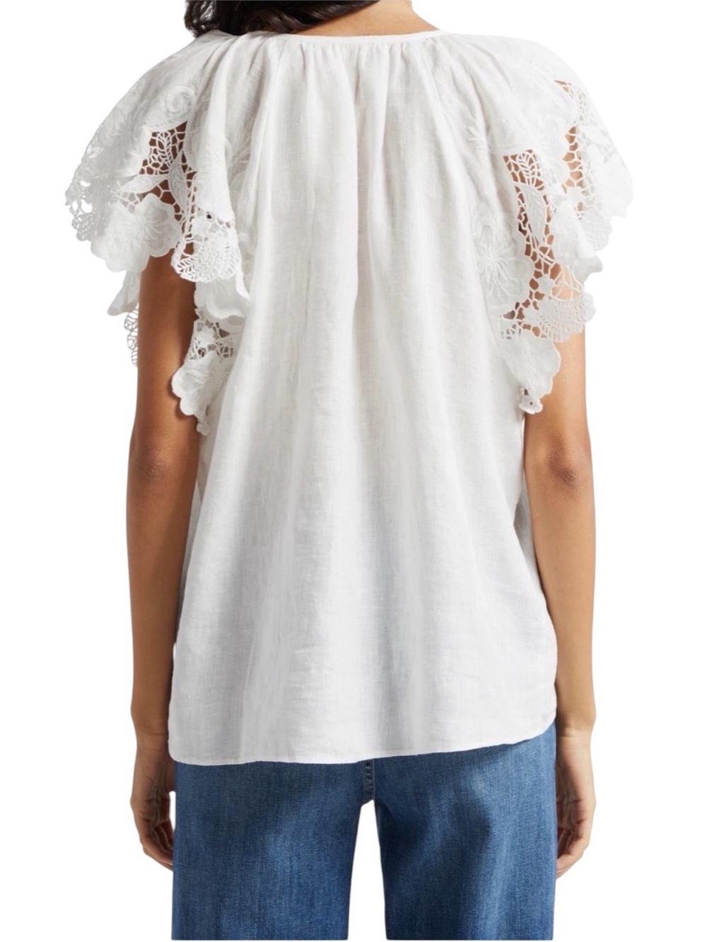 NEW Ramy Brook Women's White Linen Lace Hilary Short Sleeve Top - Size S - Picture 4 of 5